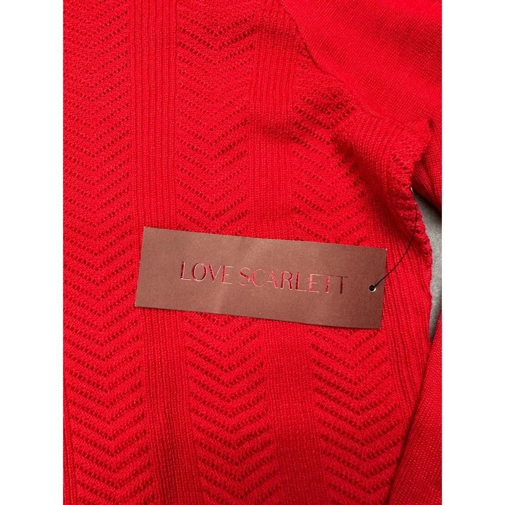 Love Scarlett‎ Vixen Red Mock Neck Sweater Gold Button Shoulder Chevron XL NEW